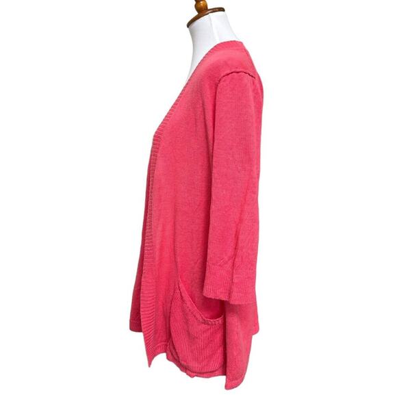 J. Jill Coral Pink Linen Cardigan Sweater Long Sleeve Open Front Pockets LARGE - Picture 5 of 9